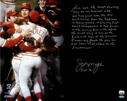 Joe Morgan Signed & Inscribed 16x20 1975 World Series Celebration Photo (Steiner & Fanatics)